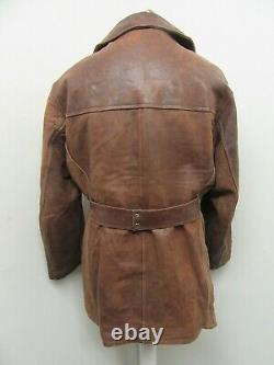 Vintage 50's Distressed Leather Motorcycle Car Surcoat Jacket Taille L