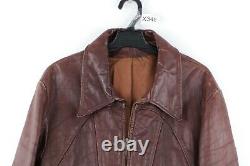 Vintage 50s Mens Medium Distressed Horsehide Leather Jacket Brown Serval États-unis