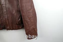 Vintage 50s Mens Medium Distressed Horsehide Leather Jacket Brown Serval États-unis