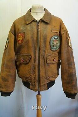 Vintage 70's Avirex U.s. N Distressed Leather Bomber Leather Jacket Uk XL
