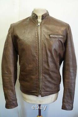 Vintage 70's Schott Distressed Leather Cafe Racer Jacket Taille 38 Zips De Séarval