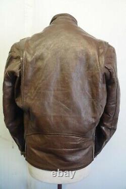 Vintage 70's Schott Distressed Leather Cafe Racer Jacket Taille 38 Zips De Séarval