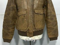 Vintage 80's Aeropostale Distressed Leather Motorcycle Bombe Jacket Taille 40 / M