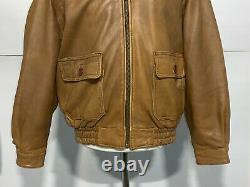 Vintage 80's Avirex Aces Distressed Leather Harrington Bomber Jacket Size XL