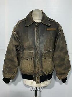 Vintage 80's Avirex Distressed A2 Leather Bamber Jacket Size XL