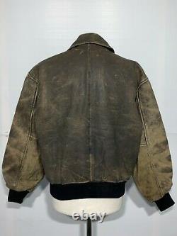 Vintage 80's Avirex Distressed A2 Leather Bamber Jacket Size XL