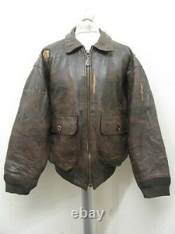Vintage 80's Avirex Us Navy Distressed Leather Type G-1 Bomber Jacket Size XL