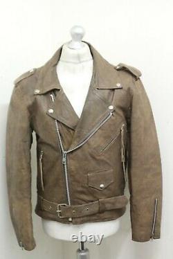 Vintage 80's Bll Distressed Brown Leather Brando Motorcycle Jacket Taille 42 / M