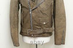 Vintage 80's Bll Distressed Brown Leather Brando Motorcycle Jacket Taille 42 / M