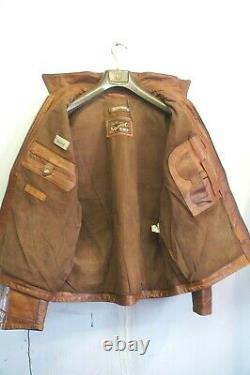 Vintage 80's Italien Stewart Garret Détresse Cuir Highwayman Jacket Taille XL