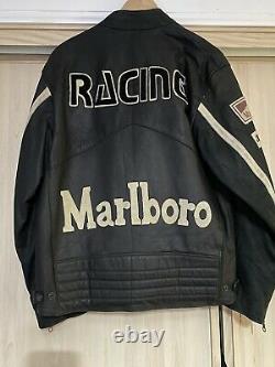 Vintage 80's Marlboro Distressed Leather Motorcycle Racing Jacket Taille S