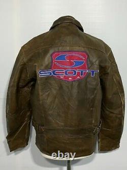 Vintage 80's Scott USA Distressed Leather Motorcycle Cafe Racer Jacket Taille L