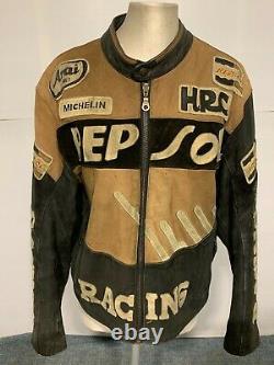 Vintage 80's Top Gear Distressed Leather Repsol Motocycle Racing Jacket Taille L