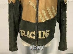 Vintage 80's Top Gear Distressed Leather Repsol Motorcycle Racing Jacket Taille L