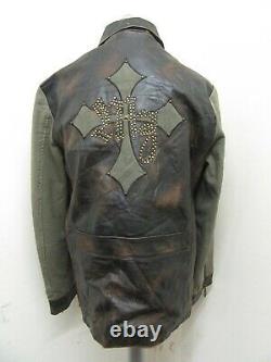 Vintage 80's Wilsons Distressed Leather Motorcycle Jacket Taille L Born To Rock