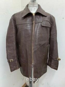Vintage 80s Francais Distressed Leather Work Chor Sport Jacket Taille 3xl Ace Patina