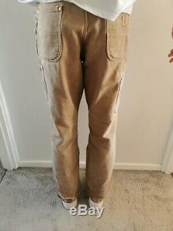 Vintage Carhartt Double Genou Distressed Travail Pantalons Pantalons Brown Tan W30 L29