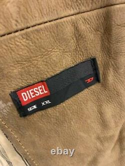 Vintage Diesel Distressed Leather Motorcycle Jacket Taille 2xl Ace Patina