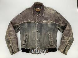 Vintage Harley Davidson Milwaukee Brown Distressed Leather Jacket Homme Grand