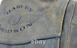 Vintage Homme Harley Davidson Veste En Cuir XL Facturations Brun Bar En Détresse