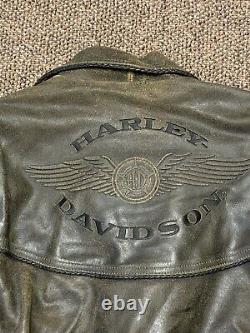 Vintage Hommes Harley Davidson Veste En Cuir Facturations Brun Détresse Zip Bar L