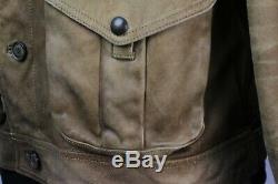 Vintage Hommes Polo Ralph Lauren Tan Distressed Leather Hunting Safari Jacket L