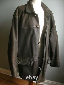 Vintage Leather Jacket Coat Old En Détresse Disparu 44 46 48 Mou Western XL Reefer
