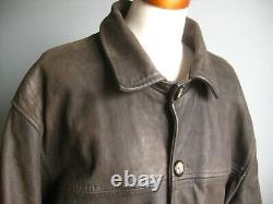 Vintage Leather Jacket Coat Old En Détresse Disparu 44 46 48 Mou Western XL Reefer