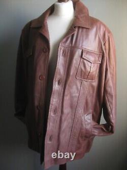 Vintage Leather Jacket En Détresse Fight Club Trucker 46 48 Lakeland Doux Fin XL