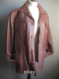 Vintage Leather Jacket En Détresse Fight Club Trucker 46 48 Lakeland Doux Fin XL