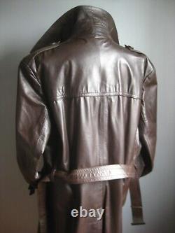 Vintage Leather Trench Coat 42 44 Hommes Rétro Réel Longue Détresse David Conrad