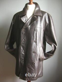 Vintage Leather Trench Coat 42 Moyen Retro Col Large En Détresse Red Herring