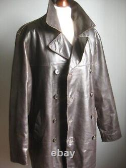Vintage Leather Trench Coat 42 Moyen Retro Col Large En Détresse Red Herring