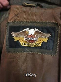 Vintage Med Harley Davidson Billings Affligée Veste En Cuir Avec Pins Logo Hd