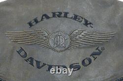 Vintage Mens Harley Davidson Veste En Cuir M Billings Brun En Détresse Zip Bar