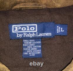 Vintage Polo Ralph Lauren Hommes L Trucker Veste En Cuir Distressed Huile Suede