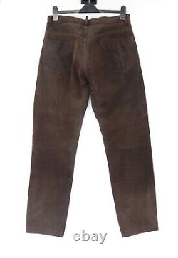 Vintage Ralph Lauren Polo Pantalon En Cuir Brun Foncé En Détresse Homme 32