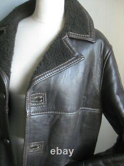 Vintage Reel Leather Jacket Chambre En Peau De Mouton En Détresse Fourrure De Borg 38 40 42