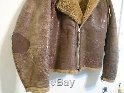 Vintage Ww2 Distressed Irvin Cuir Raf En Peau De Mouton Flying Jacket Taille S
