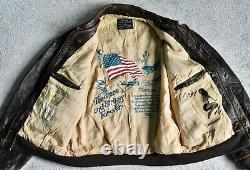 Vtg Avirex Usaaf Distressed Brown Leather A-2 Flight Bomber Jacket Coat L/xl