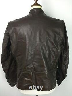 Vtg Brooks Brown Distressed Leather Mens Cafe Racer Moto Jacket Sz 46 Années 1970