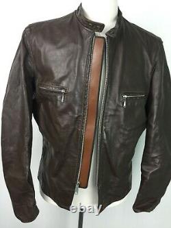 Vtg Brooks Brown Distressed Leather Mens Cafe Racer Moto Jacket Sz 46 Années 1970