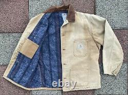 Vtg Carhartt Blanket Lined Chore Wip Barn Jacket Coat Duck Faded Détressed M/lg