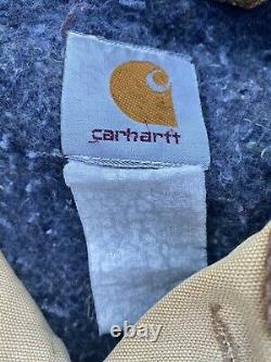 Vtg Carhartt Blanket Lined Chore Wip Barn Jacket Coat Duck Faded Détressed M/lg