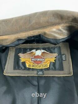 Vtg Harley Davidson V Veste Jumelle En Cuir Pour Homme 3xl Brown Destressed Made USA