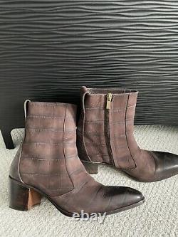 Ysl Rive Gauche Brown Distressed Croc Embossed Men’s Boots Taille 41 Eu